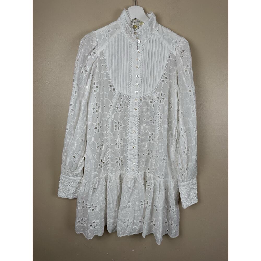 Asap Fashion Group Women’s S White Eyelet Lace Boho Victorian Mini Dress NWT - Picture 2 of 16